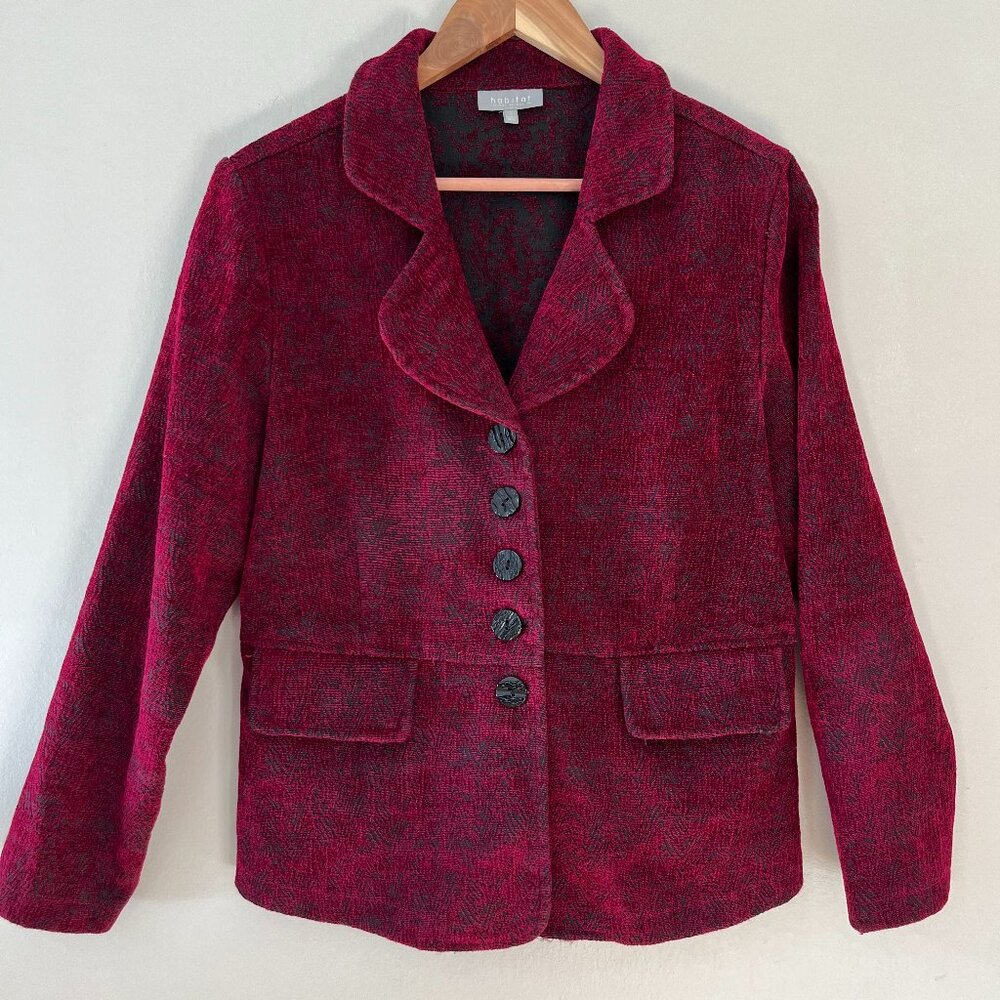 Habitat Sz S Red Burgundy‎ Velvet Blazer Textured Jacket Button Down Pockets